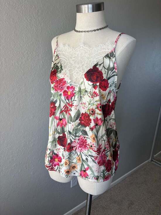 Gina Tricot Tops - Gina Tricot Floral Satin Lace Trim Camisole Top
